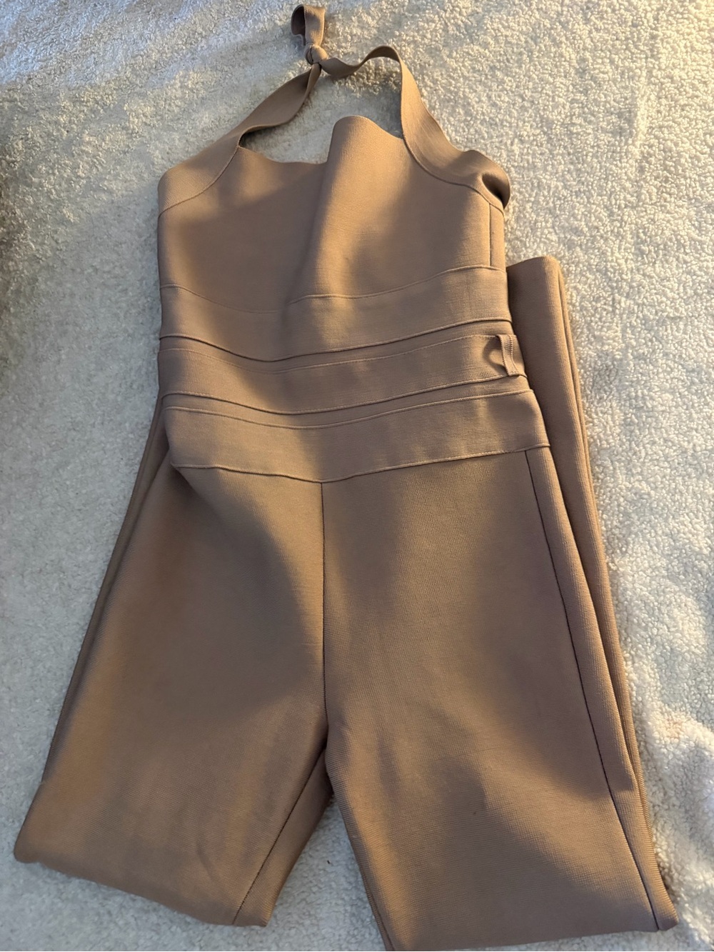 Hot Miami Styles Halter Jumpsuit in Taupe